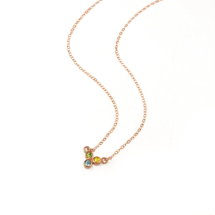 Tiny Triple Birthstone Cluster Necklace, Sterling Silver, Gold Filled