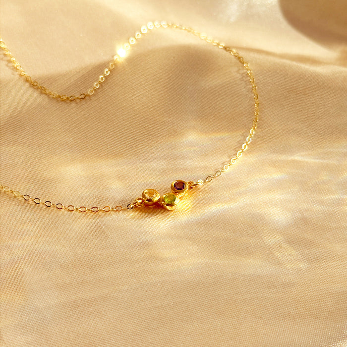 Tiny Triple Birthstone Cluster Necklace, Sterling Silver, Gold Filled