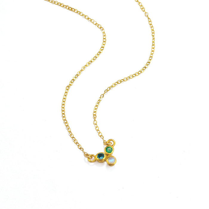 Tiny Triple Birthstone Cluster Necklace, Sterling Silver, Gold Filled