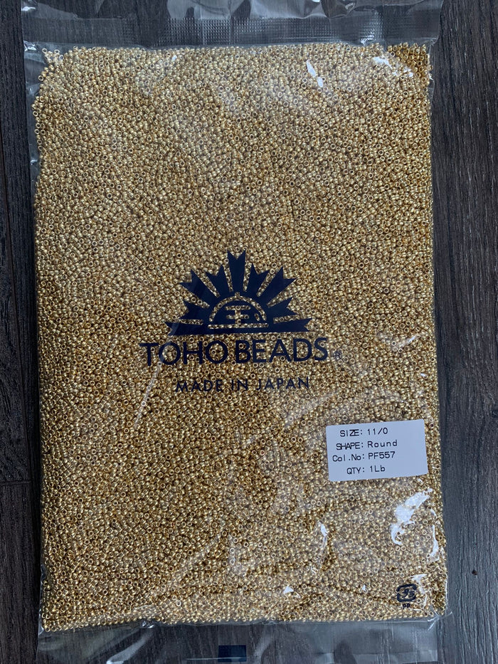 Toho Beads- Permanent Finish, Gold Glass beads non-fade (Toho PF557) Sizes 8/0 OR 11/0 1 pound