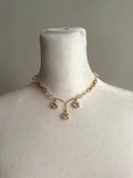 Tri-Pendant with Glass Gems Gold Necklace