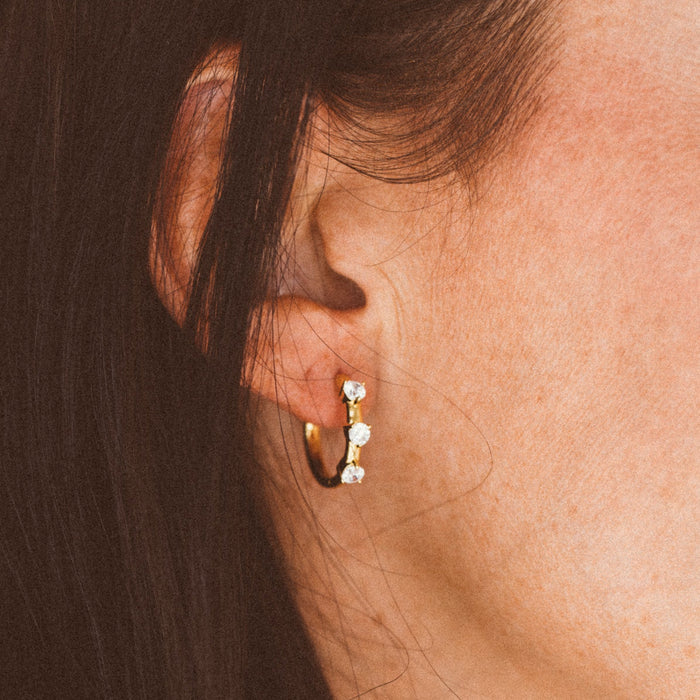 Triple CZ Hoop Earring