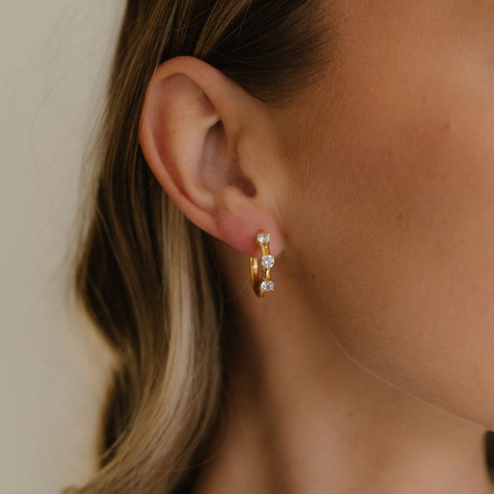 Triple CZ Hoop Earring