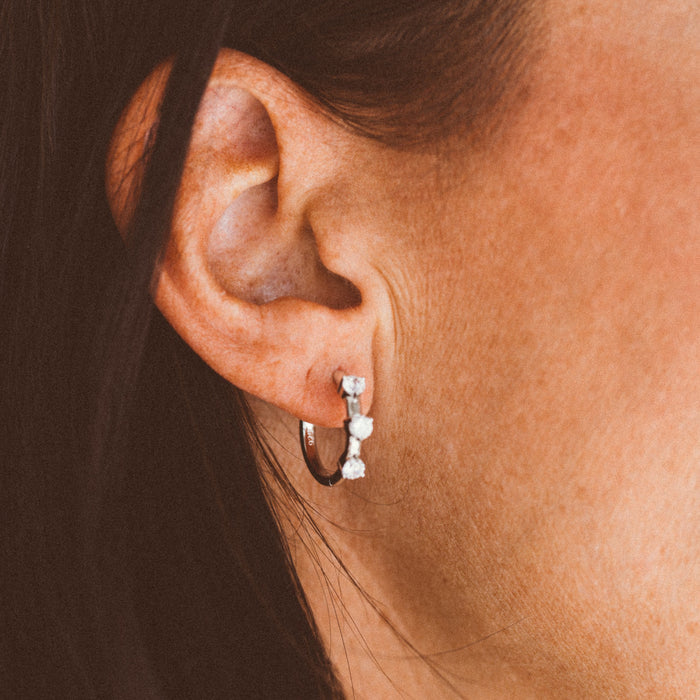 Triple CZ Hoop Earring