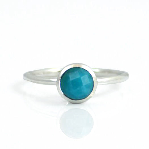 Turquoise Round Bezel Set Faceted Ring - December Birthstone - Turquoise Jewelry