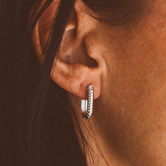 Twisted Rectangle Huggie Earring