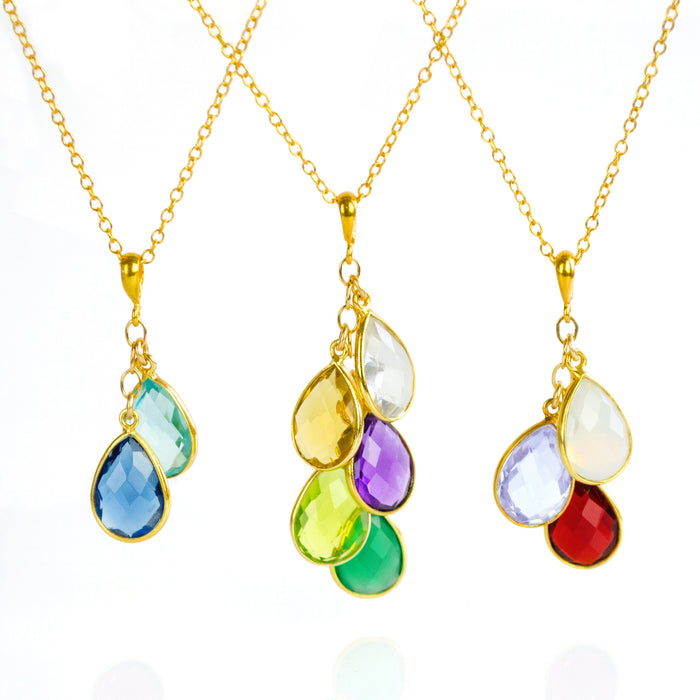 Custom Mother's Birthstone Necklace Vermeil Gold and Gold-filled Necklaces Kids Birthstones Teardrop Gemstones