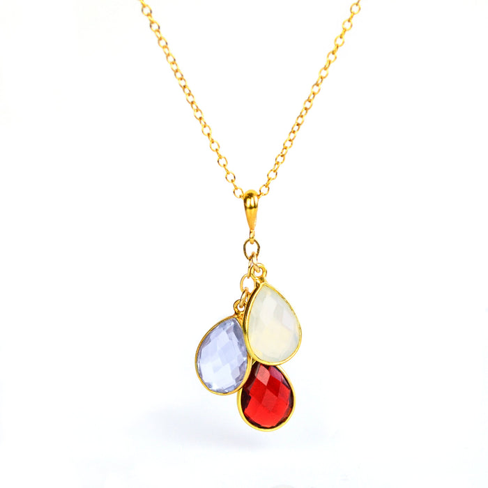 Three Birthstone Necklace Family Tree Gemstone Necklace Rainbow Moonstone Alexandrite Garnet Gems