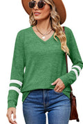 V-Neck Long Sleeved Contrast Color Loose Top