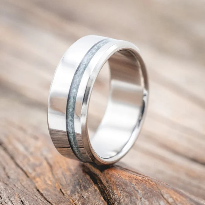 "VERTIGO" - MOSS AGATE WEDDING BAND - TITANIUM - SIZE 7 1/4-Staghead Designs