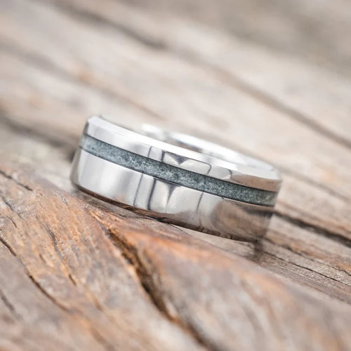 "VERTIGO" - MOSS AGATE WEDDING BAND - TITANIUM - SIZE 7 1/4-Staghead Designs
