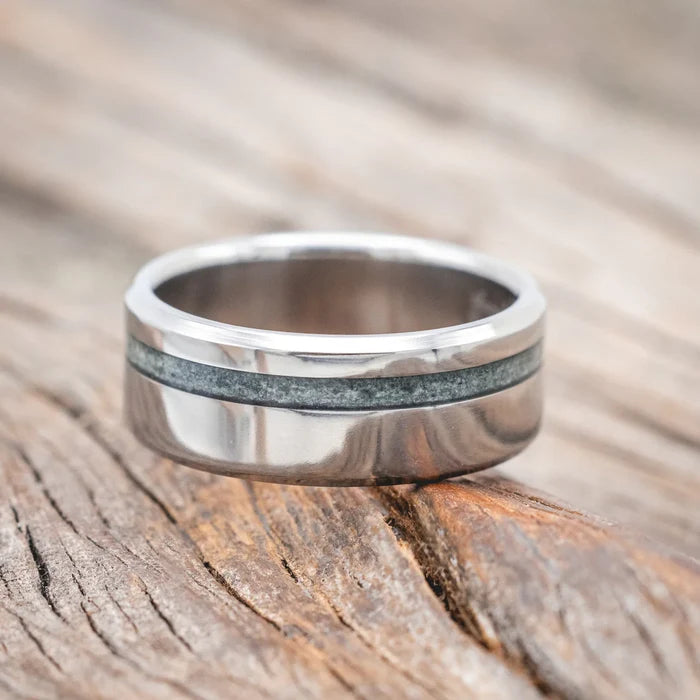 "VERTIGO" - MOSS AGATE WEDDING BAND - TITANIUM - SIZE 7 1/4-Staghead Designs