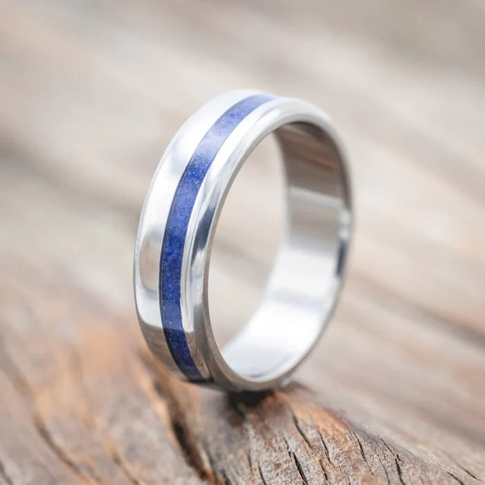 "VERTIGO" - LAPIS LAZULI WEDDING BAND - TITANIUM (6MM) - SIZE 7 1/4-Staghead Designs