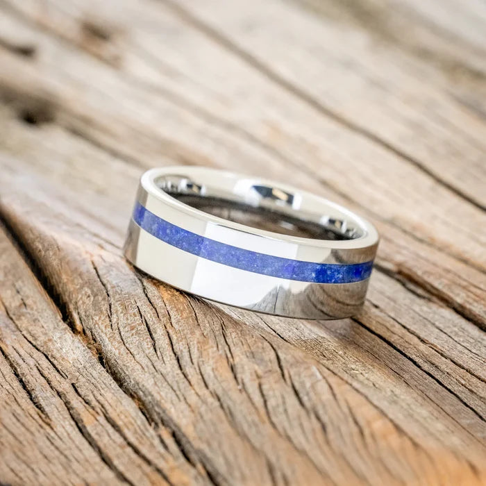 "VERTIGO" - LAPIS LAZULI WEDDING BAND - TUNGSTEN - SIZE 8-Staghead Designs