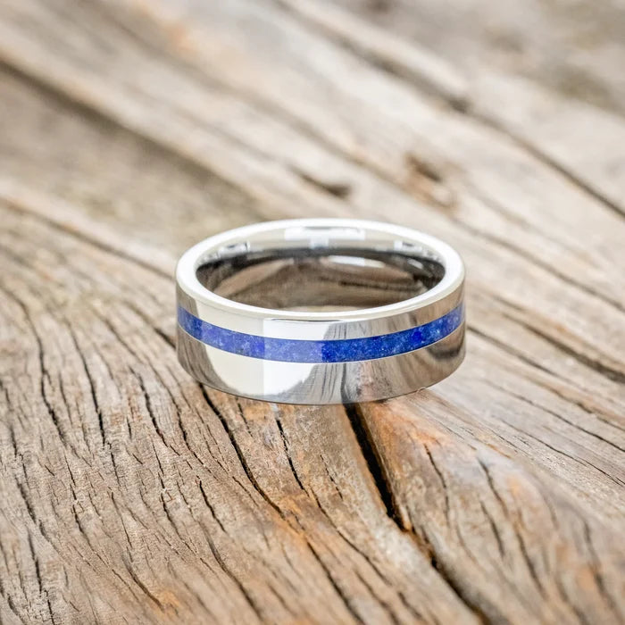 "VERTIGO" - LAPIS LAZULI WEDDING BAND - TUNGSTEN - SIZE 8-Staghead Designs