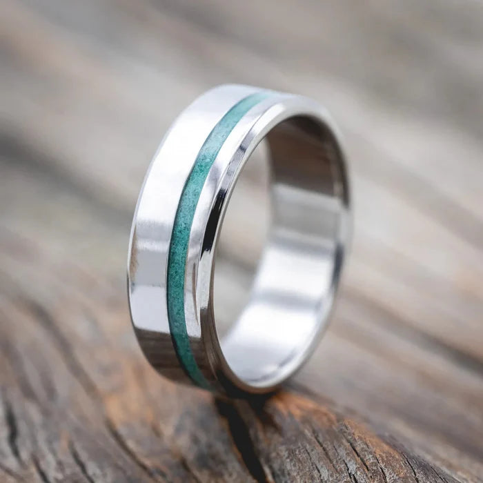 "VERTIGO" - MALACHITE WEDDING RING - TITANIUM - SIZE 13 3/4-Staghead Designs