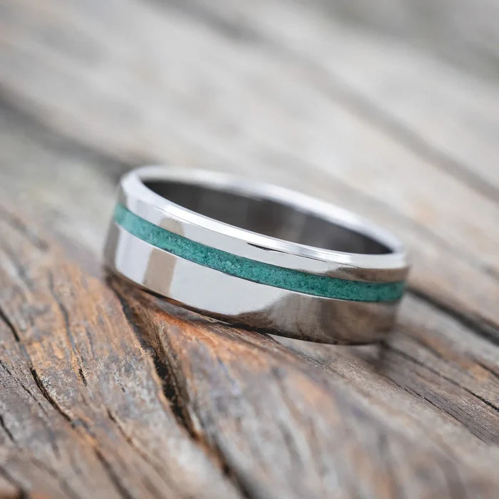 "VERTIGO" - MALACHITE WEDDING RING - TITANIUM - SIZE 13 3/4-Staghead Designs