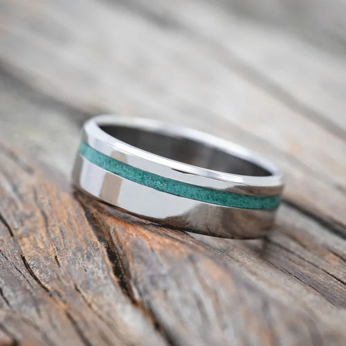 "VERTIGO" - MALACHITE WEDDING RING - TITANIUM - SIZE 13 3/4-Staghead Designs