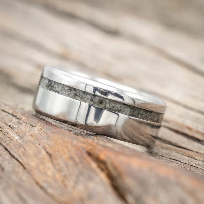 "VERTIGO" - MOONSTONE WEDDING RING - TITANIUM - SIZE 10 1/2-Staghead Designs