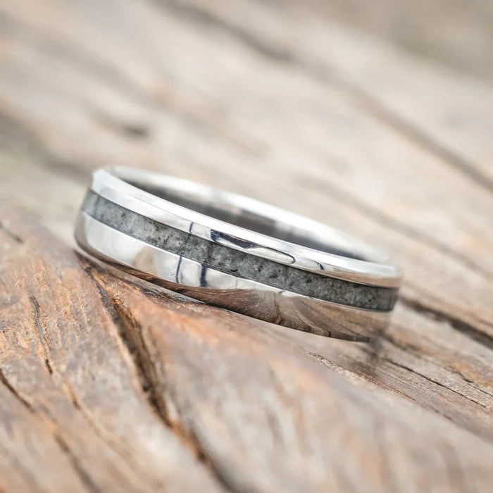 "VERTIGO" - MOONSTONE WEDDING RING - TITANIUM - SIZE 7-Staghead Designs