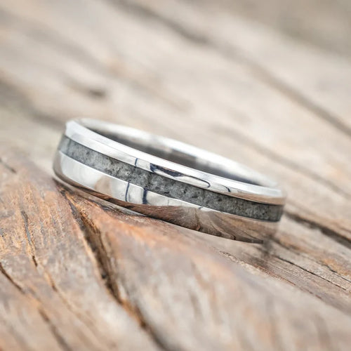 "VERTIGO" - MOONSTONE WEDDING RING - TITANIUM - SIZE 7-Staghead Designs