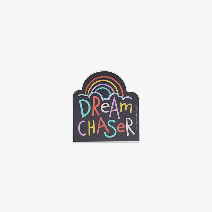 Vinyl sticker with 'Dream Chaser' text and rainbow design on a white background