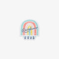 Vinyl sticker with rainbow design and text 'There are rainbows without rain' on a light gray background