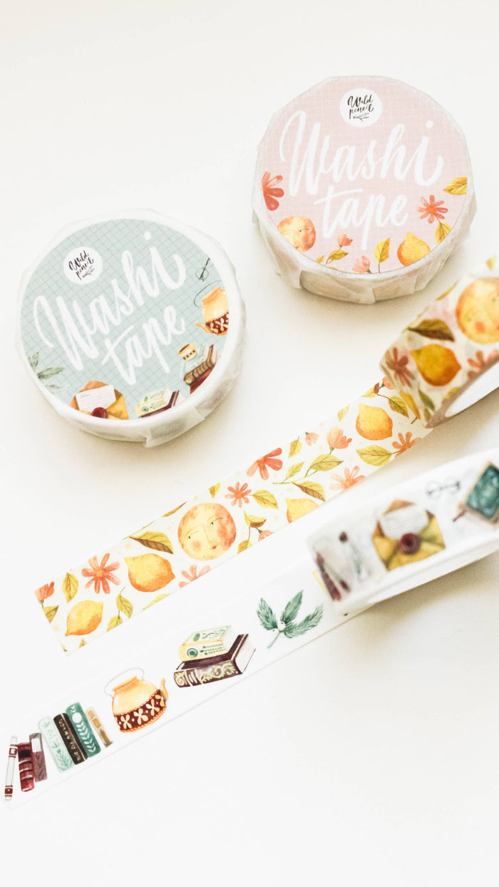 Two washi tape with colorful designs on a white surface