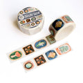 Washi tape with nature-themed designs on a white background