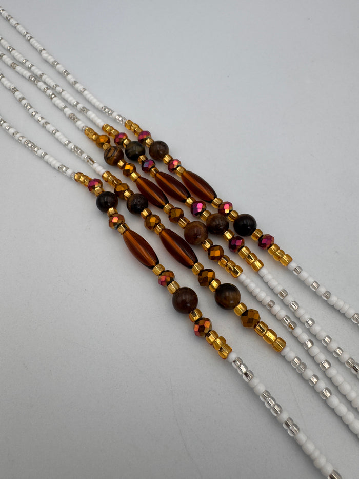 White aWaistBeads- Tiger eye -WaistBeads- Price per WaistBead -Tie On- 45”- 50”