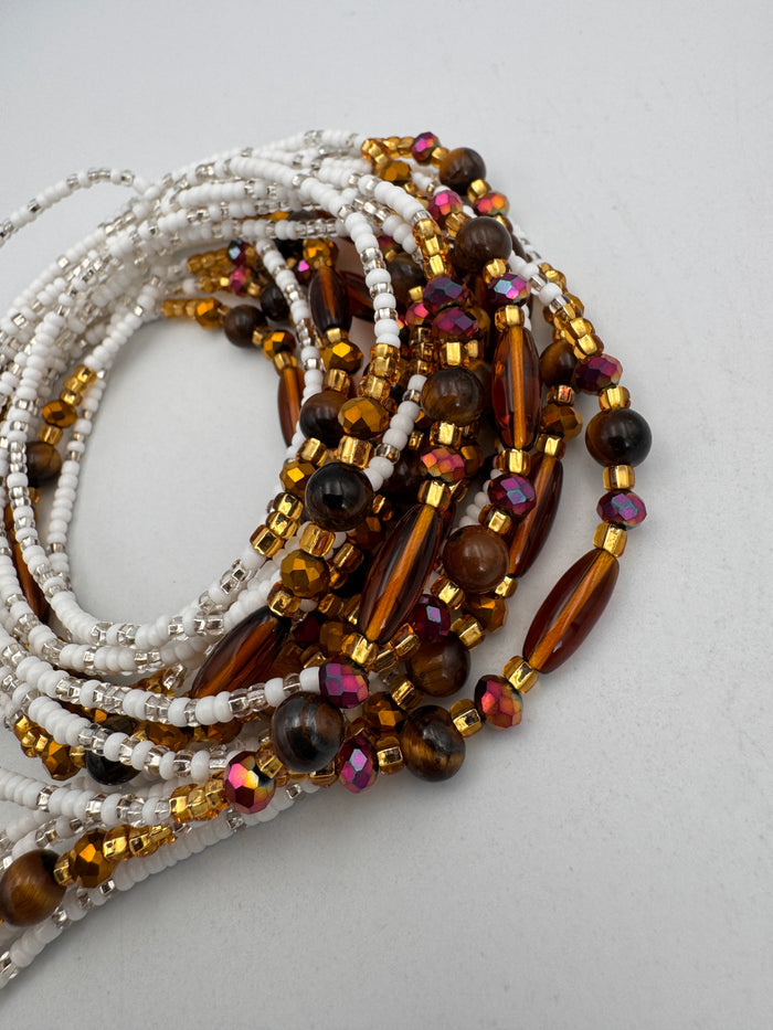 White aWaistBeads- Tiger eye -WaistBeads- Price per WaistBead -Tie On- 45”- 50”