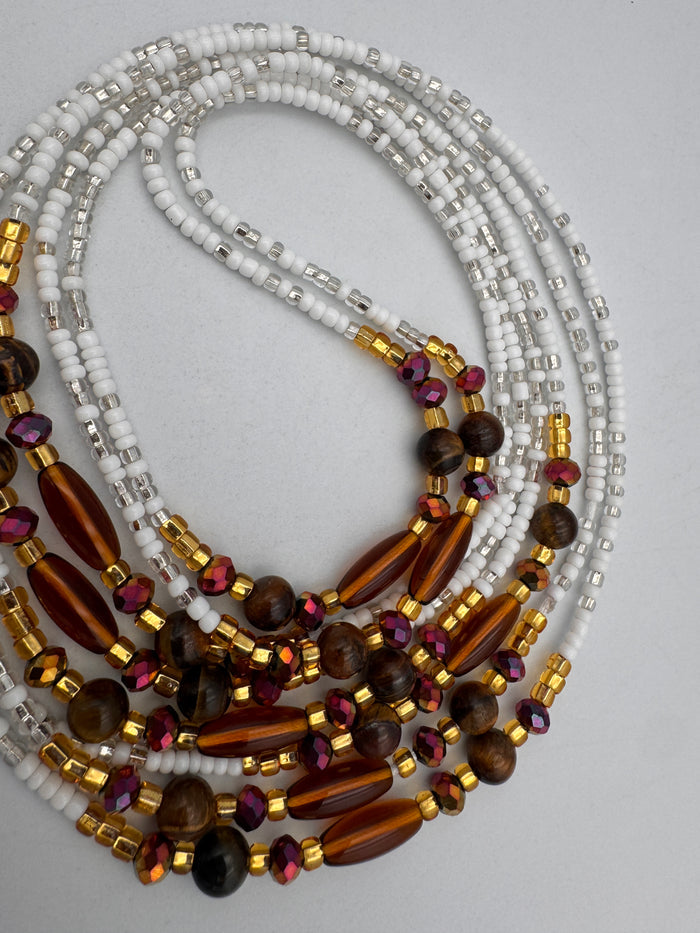 White aWaistBeads- Tiger eye -WaistBeads- Price per WaistBead -Tie On- 45”- 50”