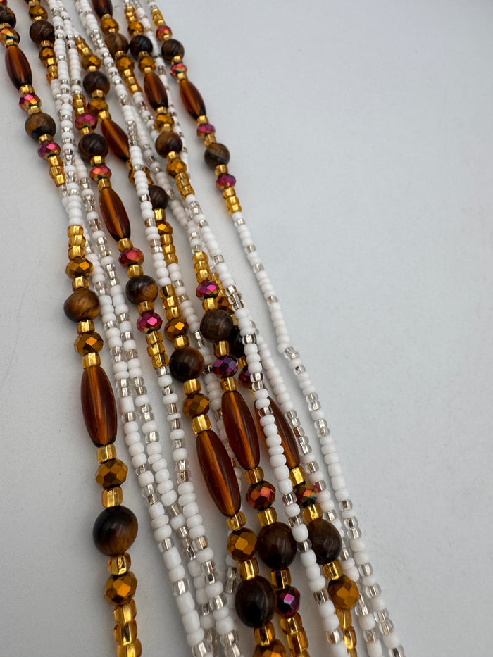 White aWaistBeads- Tiger eye -WaistBeads- Price per WaistBead -Tie On- 45”- 50”