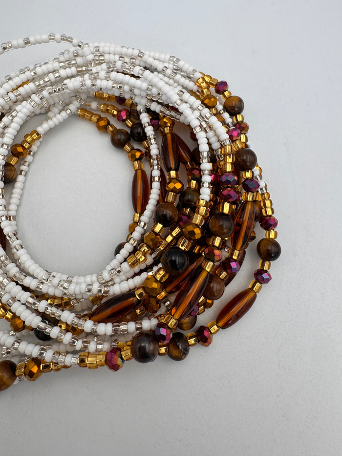 White aWaistBeads- Tiger eye -WaistBeads- Price per WaistBead -Tie On- 45”- 50”