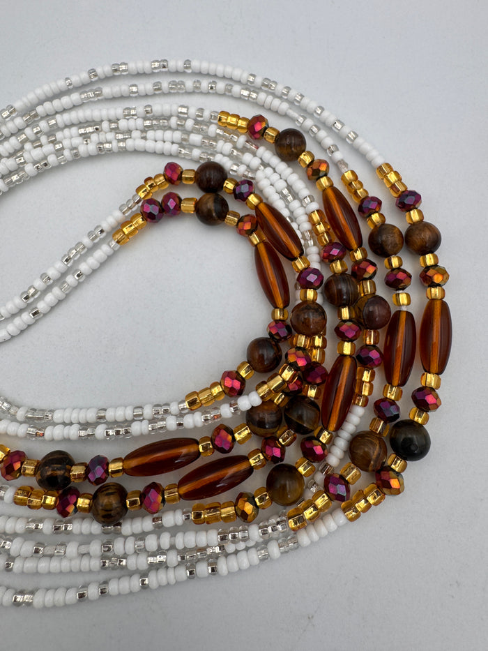 White aWaistBeads- Tiger eye -WaistBeads- Price per WaistBead -Tie On- 45”- 50”
