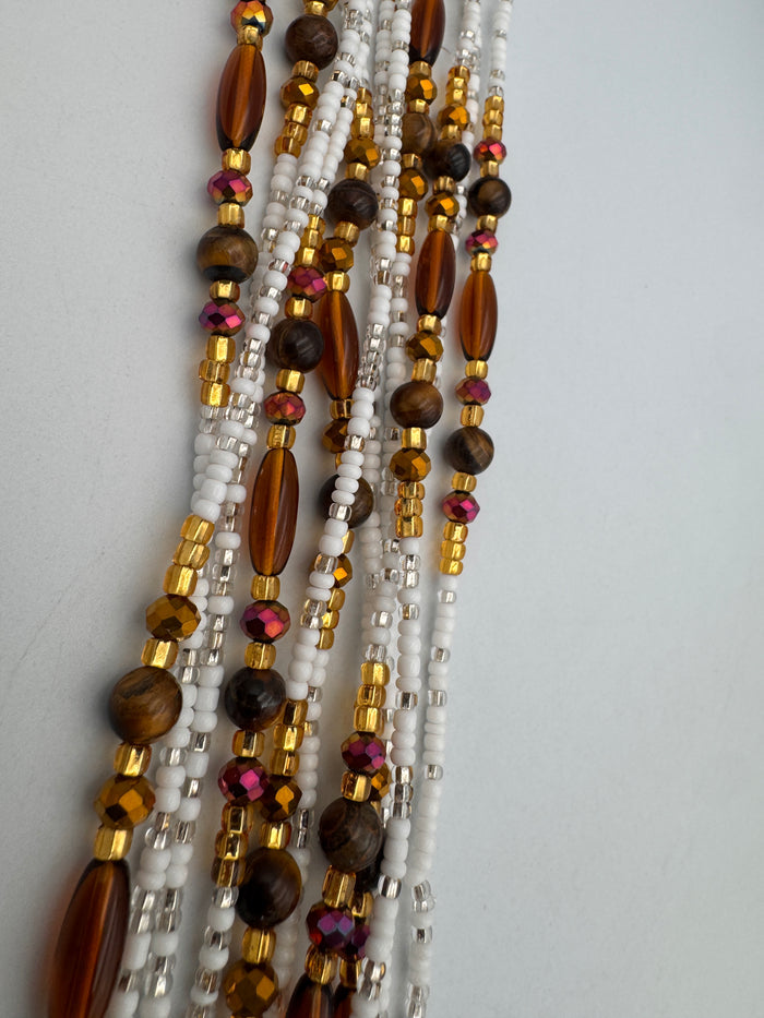 White aWaistBeads- Tiger eye -WaistBeads- Price per WaistBead -Tie On- 45”- 50”