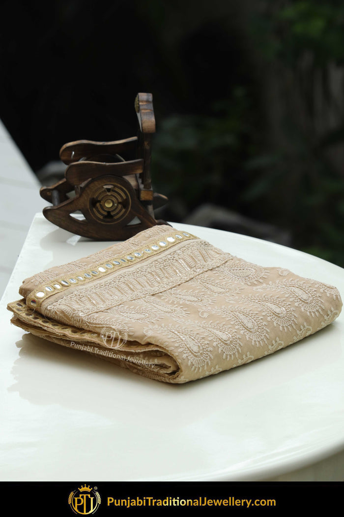White Color Pure Phulkari Dupatta By Punjabi Traditional Jewellery