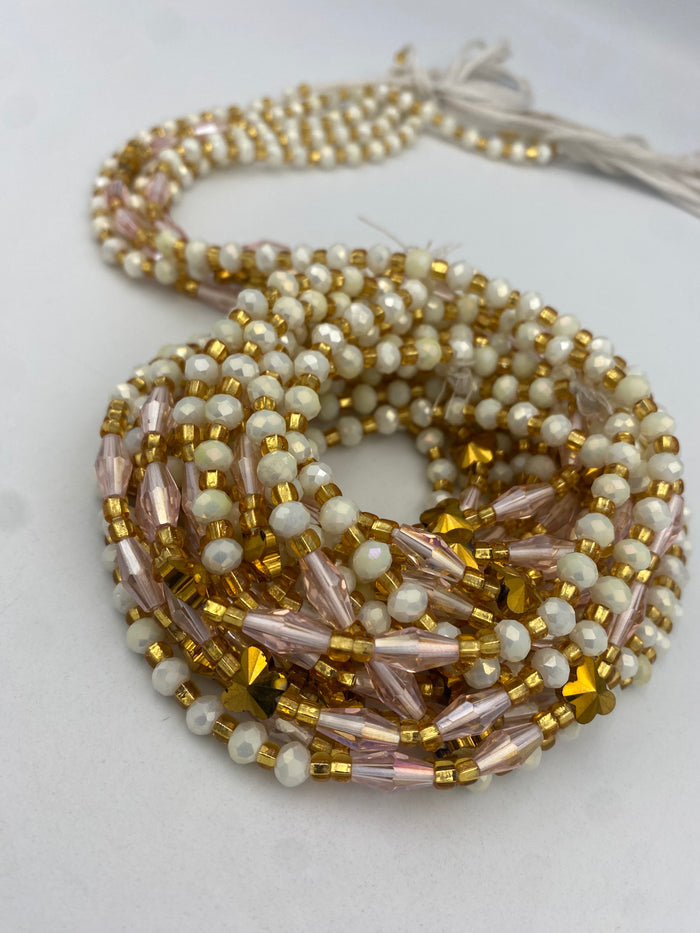White Crystal Waist Bead- Tie on