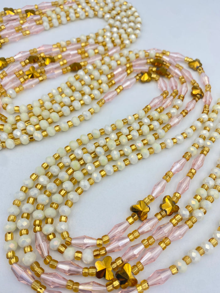 White Crystal Waist Bead- Tie on
