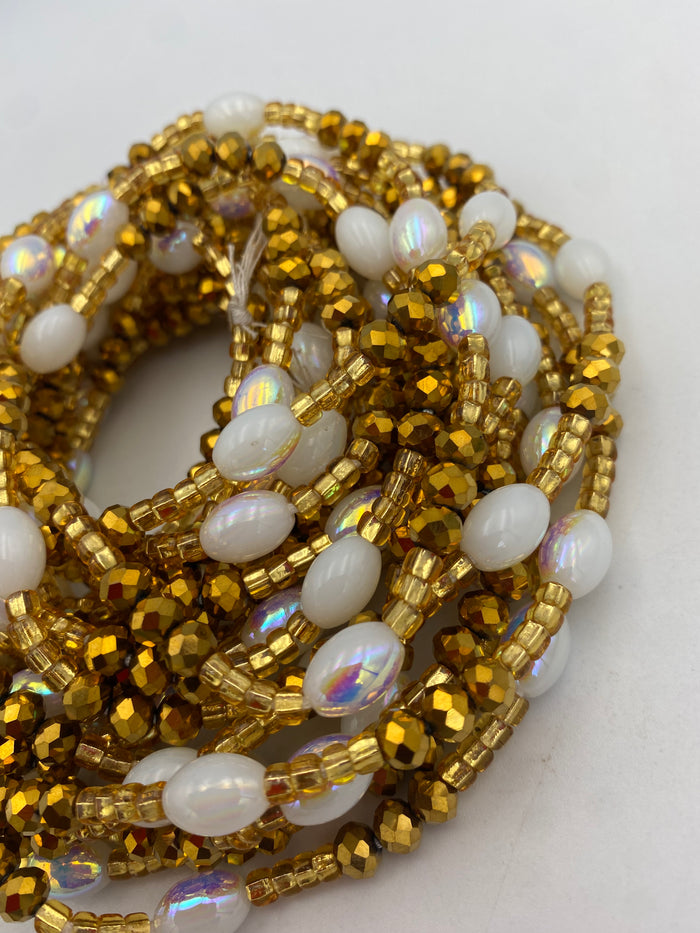 White & Gold crystal| IGold WaistBead | Crystal Waist Bead | Tie On | 45”