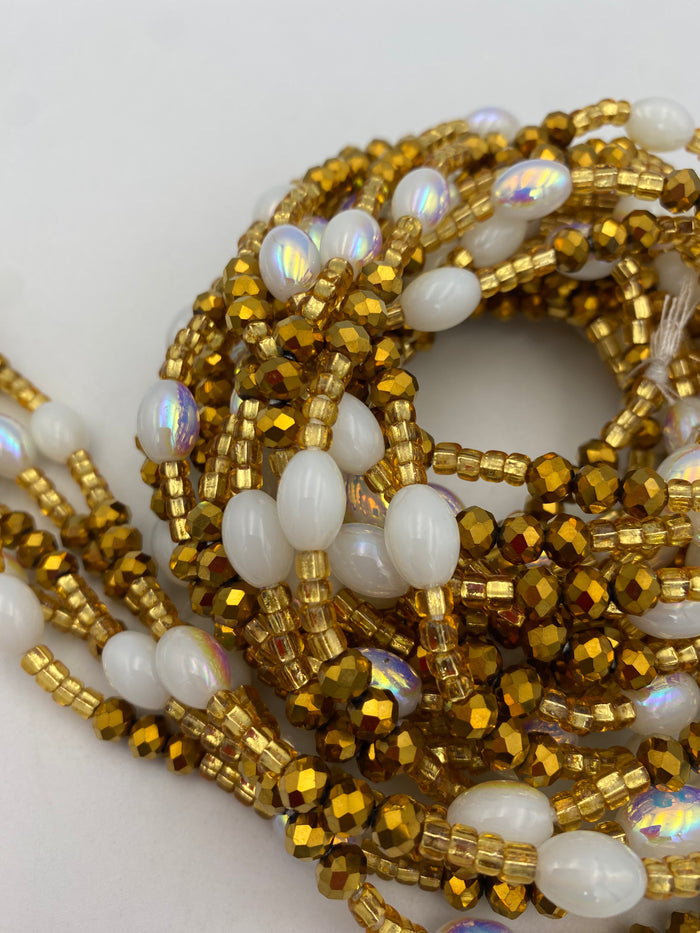 White & Gold crystal| IGold WaistBead | Crystal Waist Bead | Tie On | 45”