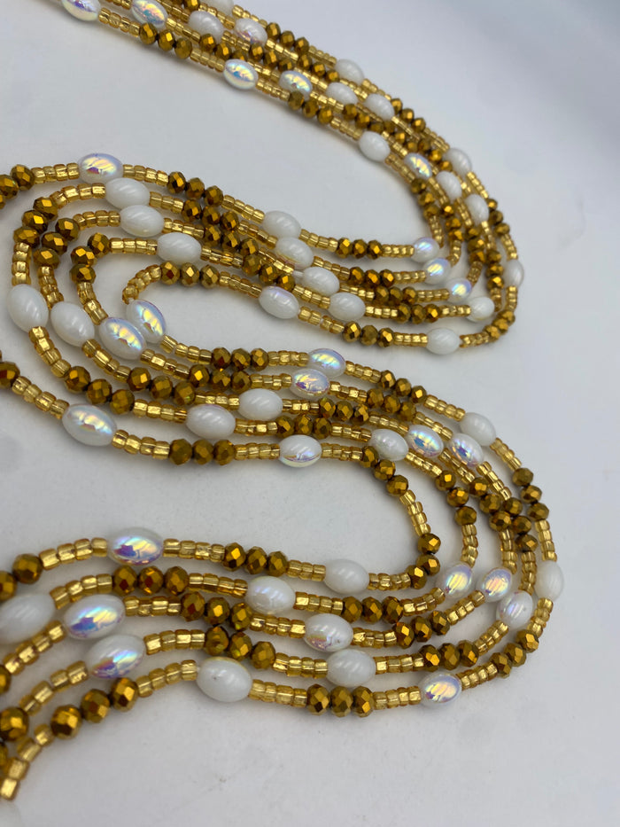 White & Gold crystal| IGold WaistBead | Crystal Waist Bead | Tie On | 45”