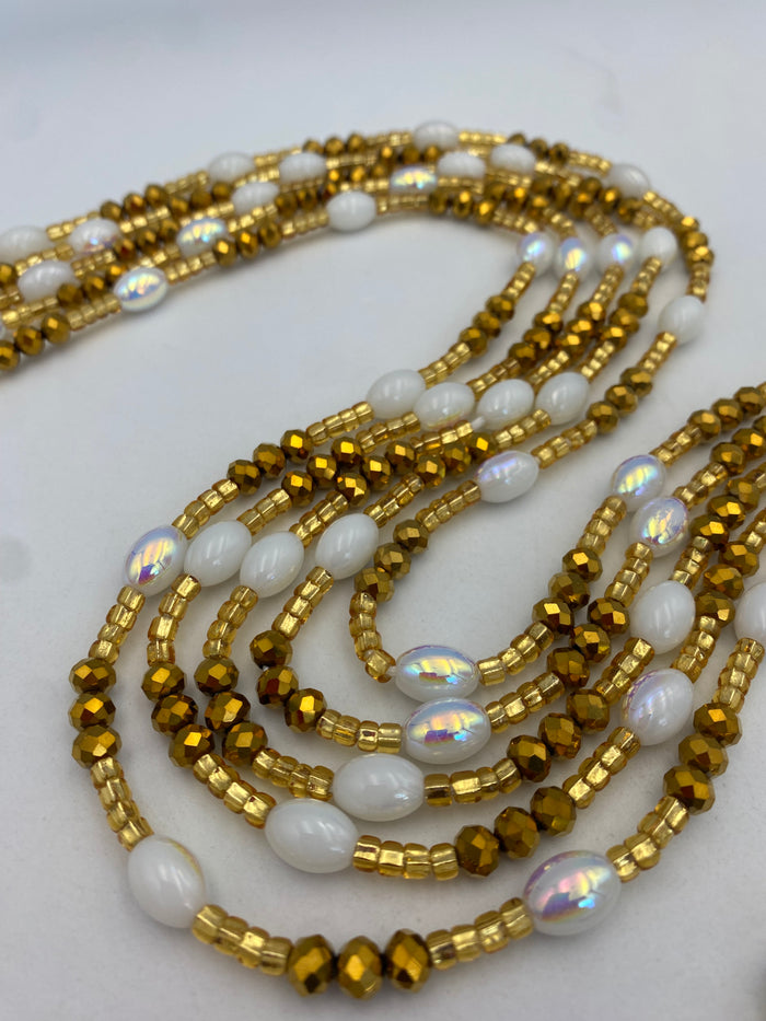 White & Gold crystal| IGold WaistBead | Crystal Waist Bead | Tie On | 45”