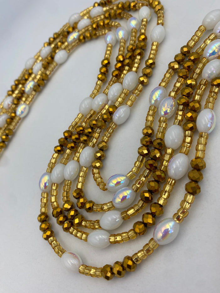 White & Gold crystal| IGold WaistBead | Crystal Waist Bead | Tie On | 45”
