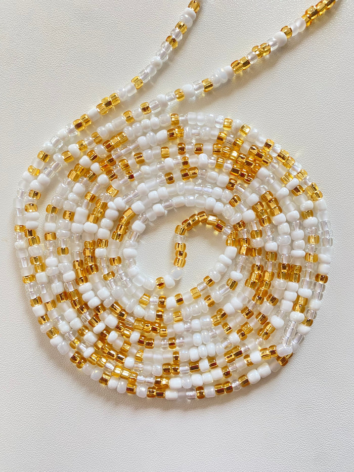 White & Gold ~ Waist Bead Tie on