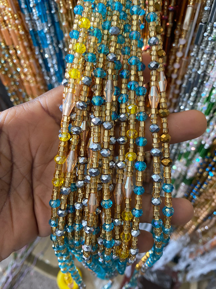 Wholesale African Waist Beads – Crystal Tie-On Strands 45”–50” (Bulk 25pcs Pack)