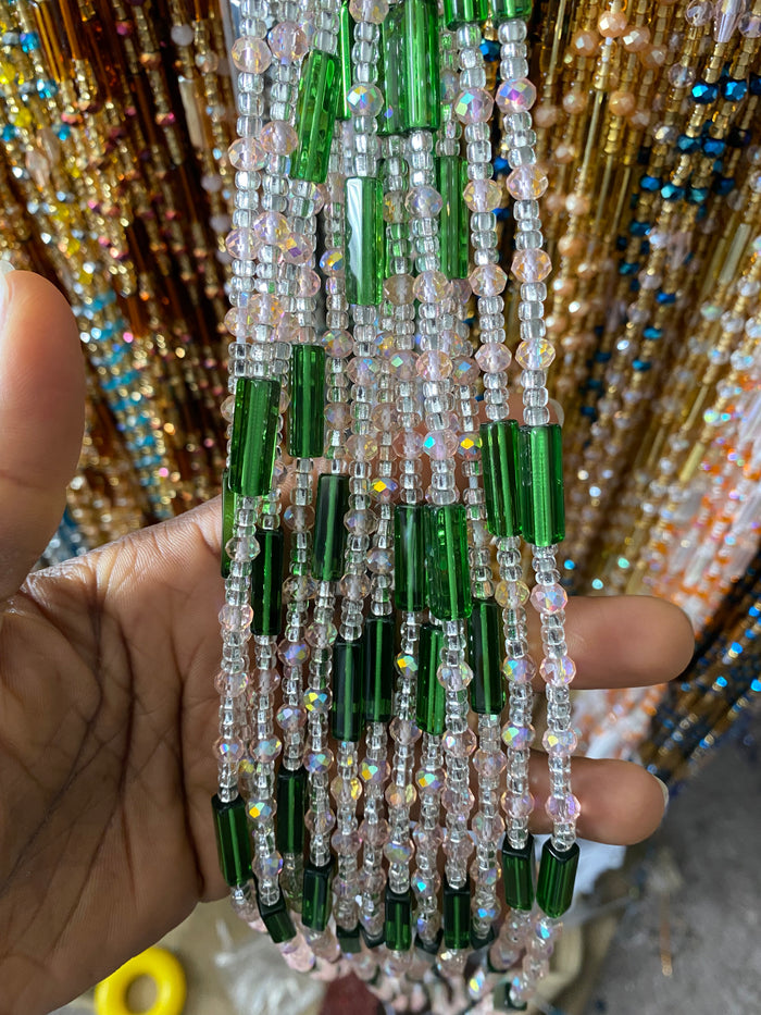 Wholesale African Waist Beads – Crystal Tie-On Strands 45”–50” (Bulk 25pcs Pack)