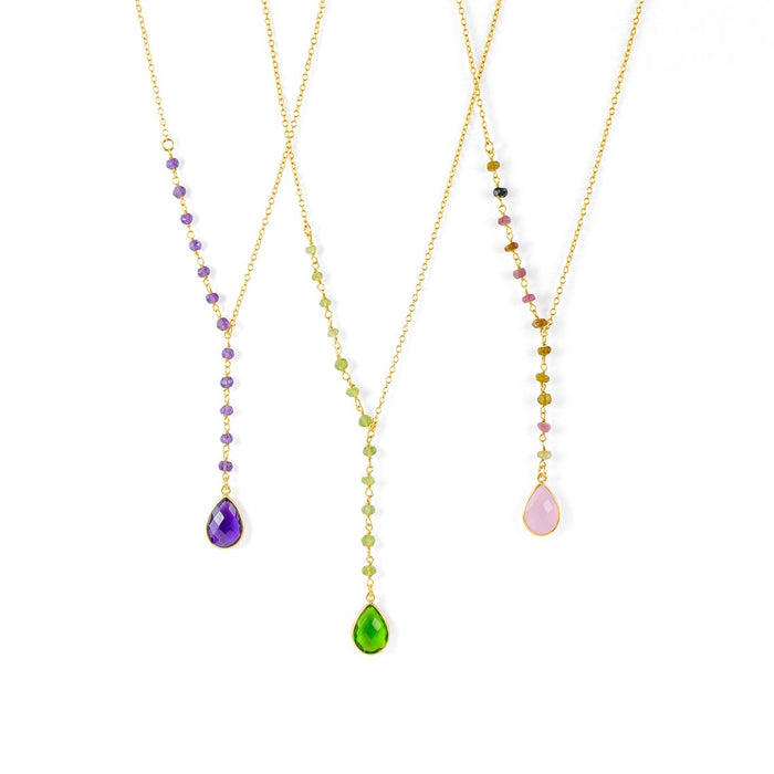 Wire Wrapped Lariat Necklace, Sterling Silver or Gold Vermeil Birthstone Necklace for Women, Custom Wire Wrap Gemstone Gift for Her, Gemstone Jewelry