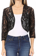 Women's Casual Lace Bolero Crochet Cardigan (Black)