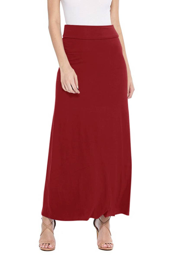 Women's Casual Relaxed Fit Solid Maxi Skirt (Red)
